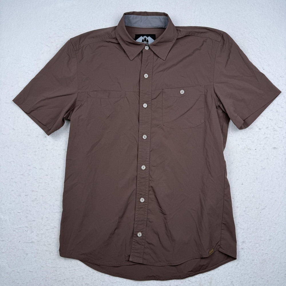 Coalatree Shirt Mens Medium Brown Short Sleeve Button Up Made USA Lightweight